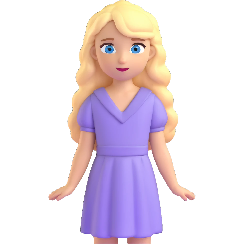 blonde girl with blue eyes and slight wavy hair wearing a lilac dress emoji