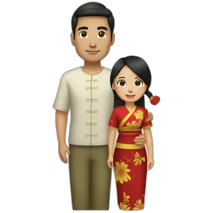 Me and My wife wearing tradional vietnam clothes emoji