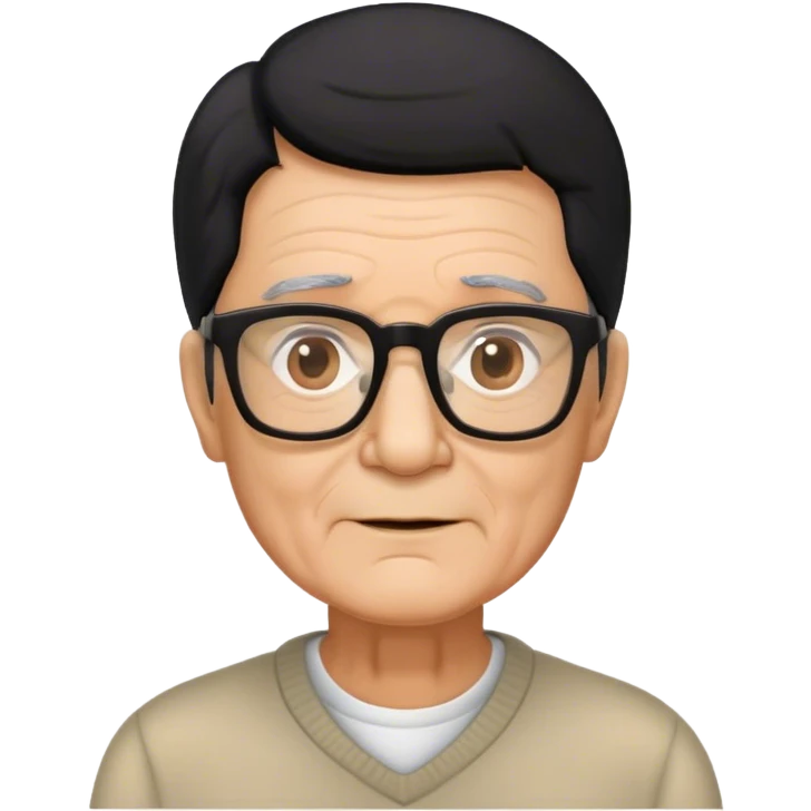 hombre de 70 años, cabello negro, lentes cuadrados emoji