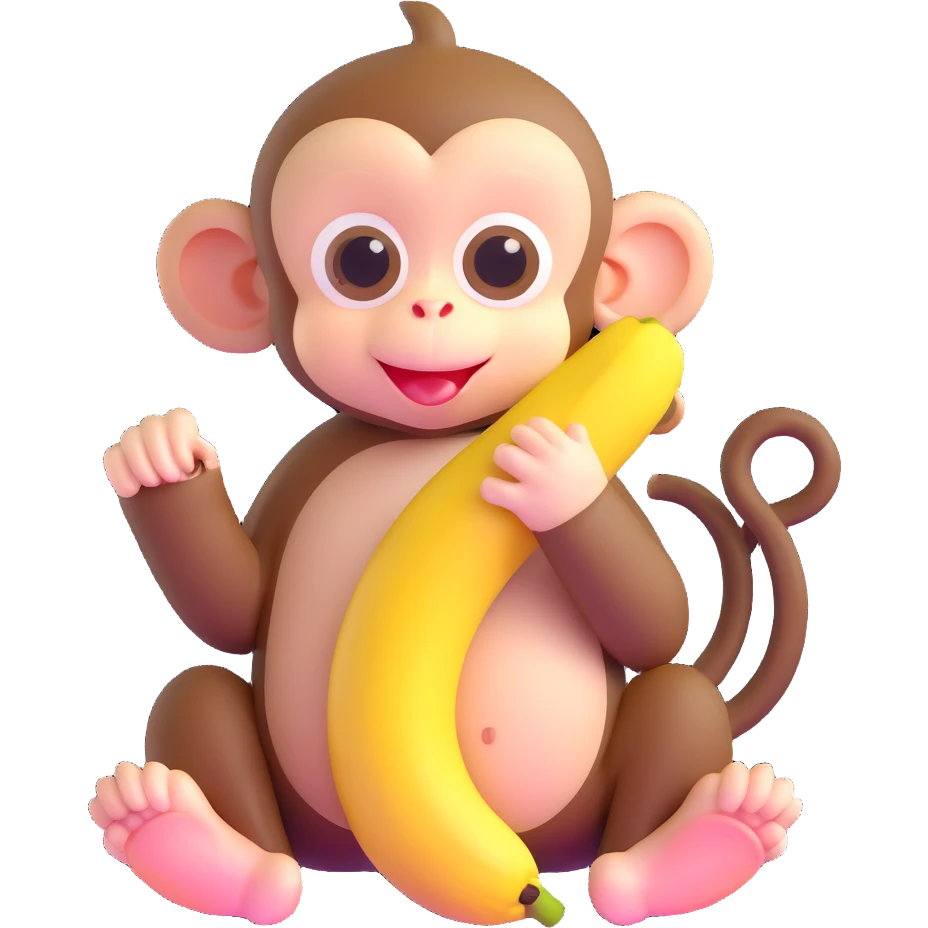 ultra cute baby monkey with enormous adorable eyes peeling a banana, pastel colors emoji