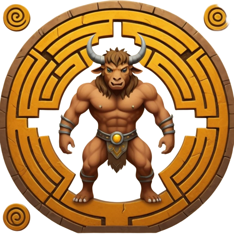 solarpunk style, oil paint - The furious Minotaur stands in the middle of the labyrinth emoji