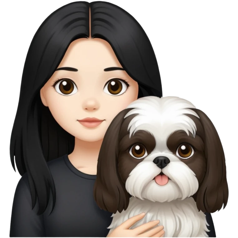 Girl with black long hair and shih tzu  emoji
