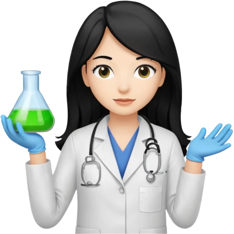 medica con guantes  y mascallilas e insumos lavoratorio pelo negro largo triguella emoji