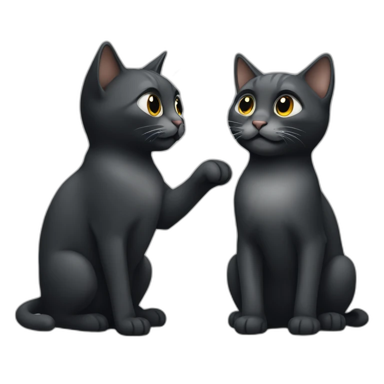 Two cats playing together, one dark gray and the other black emoji
