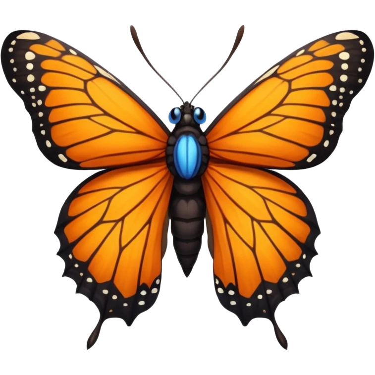 moth with blue eyes mornach butterfly wings orange and yellow with godzilla eyes on the top of the wings brown tail black Moth Insect Arms and legs emoji
