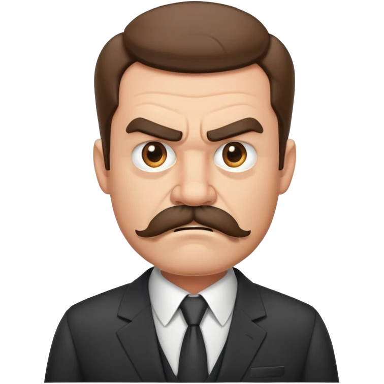 A grumpy cartoon man with a bushy mustache and angry expression, wearing a business suit emoji