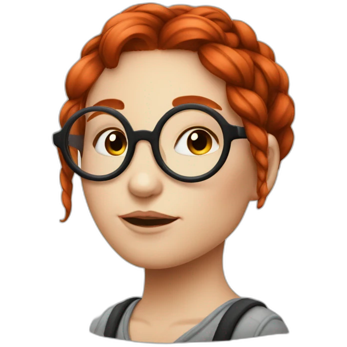 Redhead emo Artist painter girl with one plait and very large round circular glasses emoji
