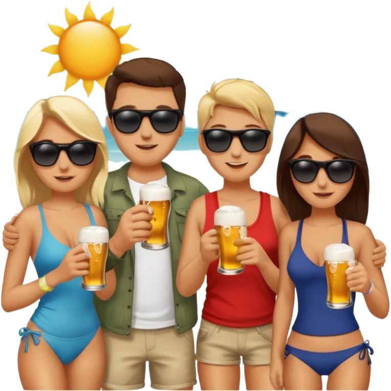 Beach, beer, friends emoji