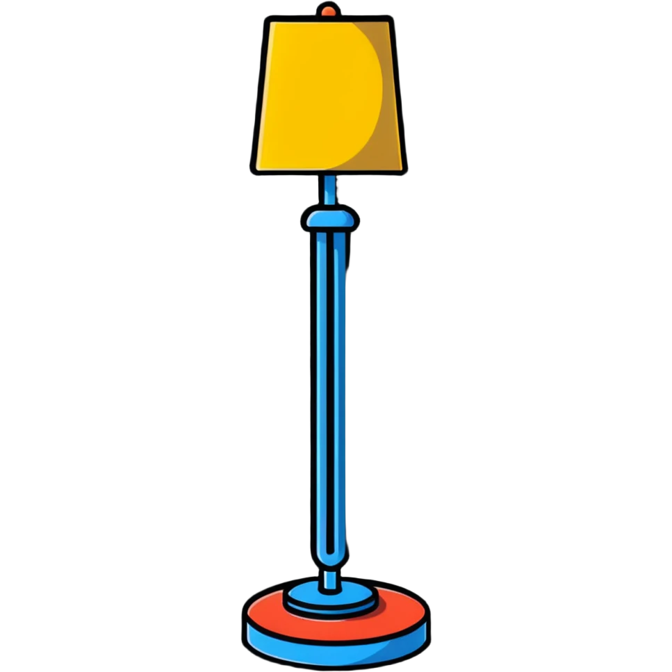 smartphone showing quiz interface in foreground, with a decorative floor lamp sticking out from behind the phone emoji