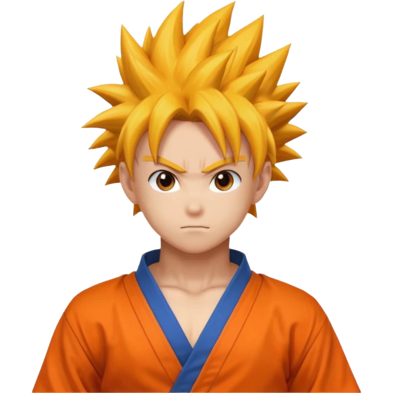 spiky-haired anime hero inspired by Goku, orange martial arts outfit, confident expression emoji emoji