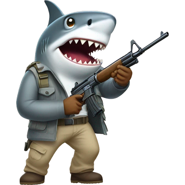 Shark with khakis and a gun emoji