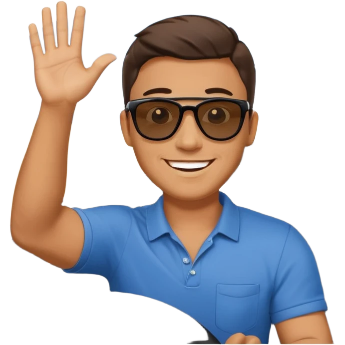 Hyundai ionic driving man waving behind emoji