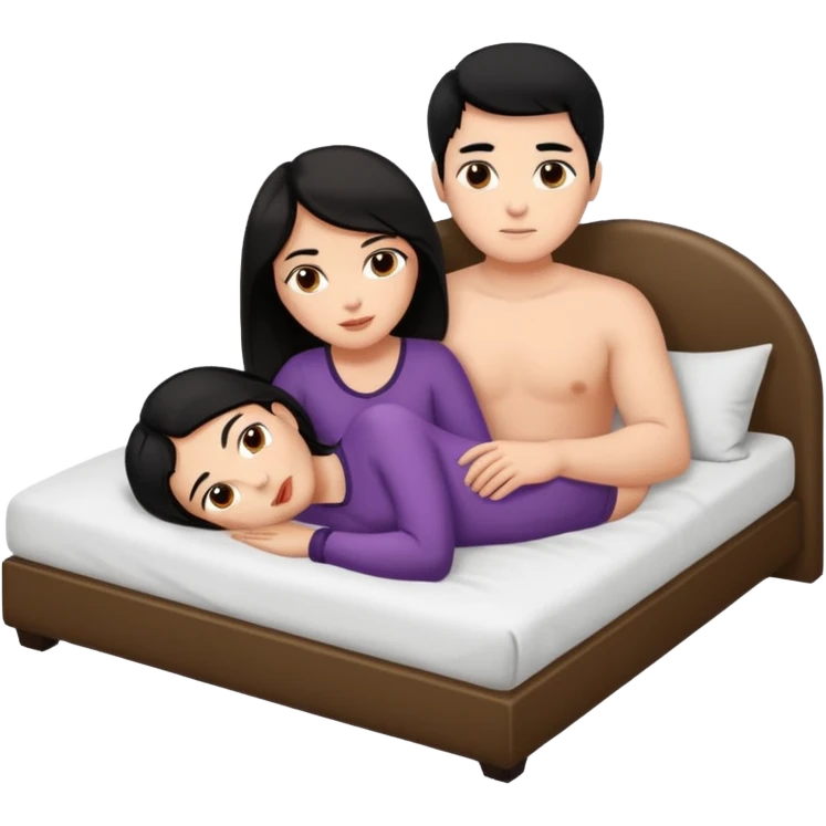 Thick Dark haired girl with big butt and big breasts sitting on a white male with black hair laying on bed  emoji