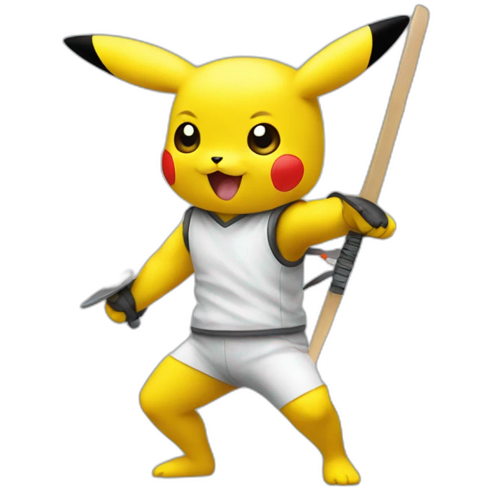 Pikachu doing fencing emoji