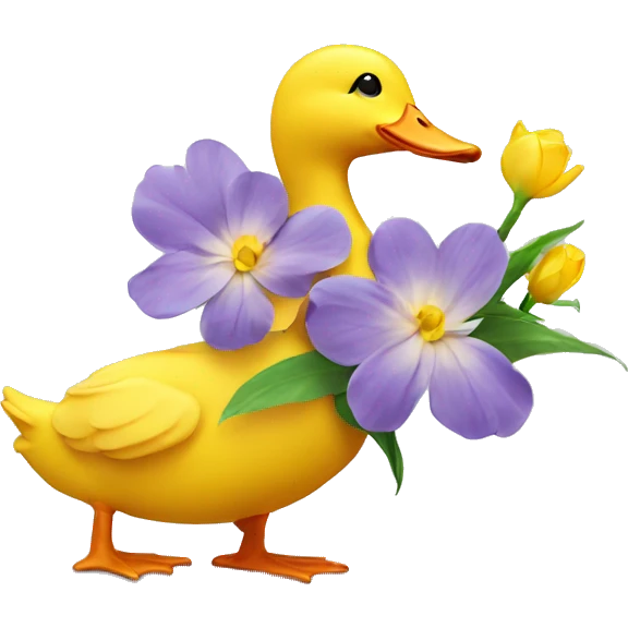 Yellow cute duck with a flower  emoji