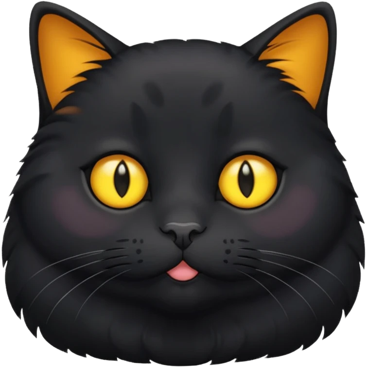 Un gato negro gordito con los ojos de color amarillos emoji