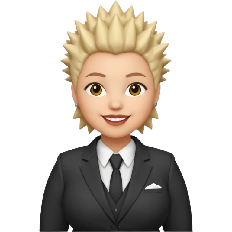 fat spiky haired happy woman with suit emoji