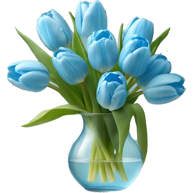 Light blue tulips in glass vase  emoji
