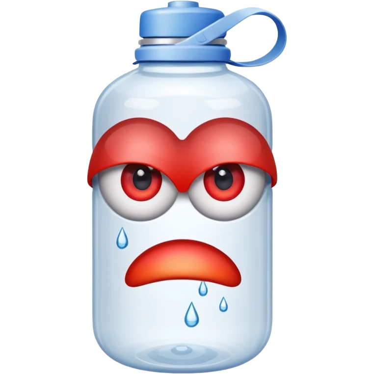 A water bottle with red eyes emoji