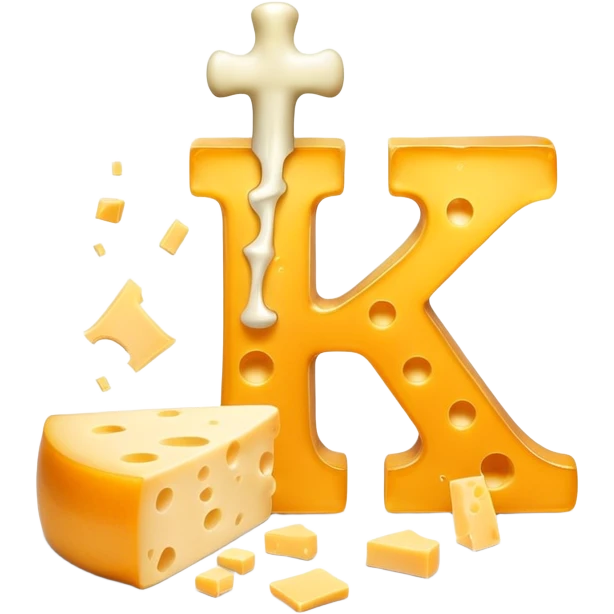 Ethereal vitamin K2 symbol and a glowing bone surrounded by translucent, shimmering pieces of cheese floating in a magical arrangement. Golden rays connect the cheese to the K2 symbol and then to the glowing bone, showing the pathway of nutrients. emoji