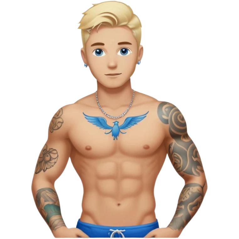 Handsome shirtless blonde hair and blue eyes white guy with body tattoos sexy pose sfw emoji