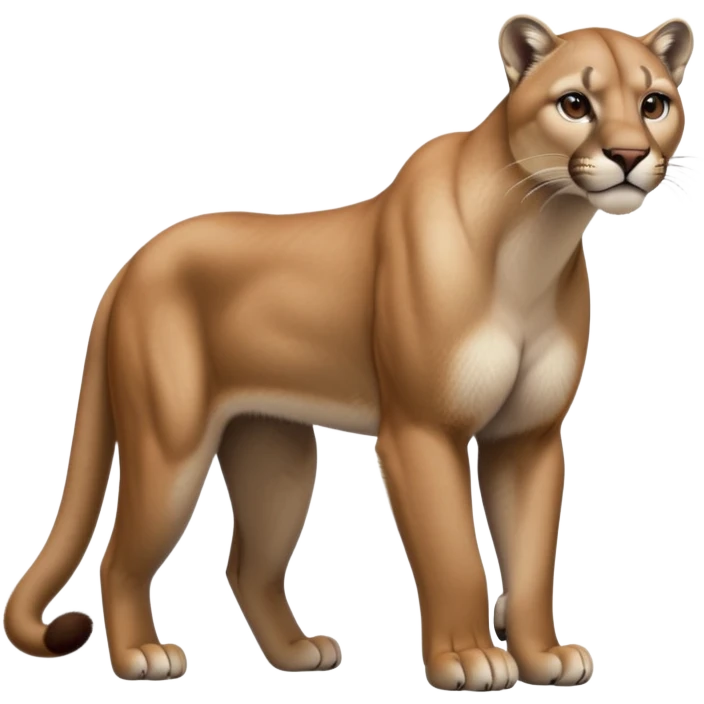 cinematic-[mountain lion]-realistic-full-body-standing-emoji,-muscular-frame-poised-with-grace,-tail-curved-slightly,-head-tilted-dramatically,-sleek-[tan]-fur-(or-majestic-mane-for-lions),-simplified-yet-realistic-focused-features,-highly-detailed,-glowing-with-an-almost-sarcastic-glow emoji