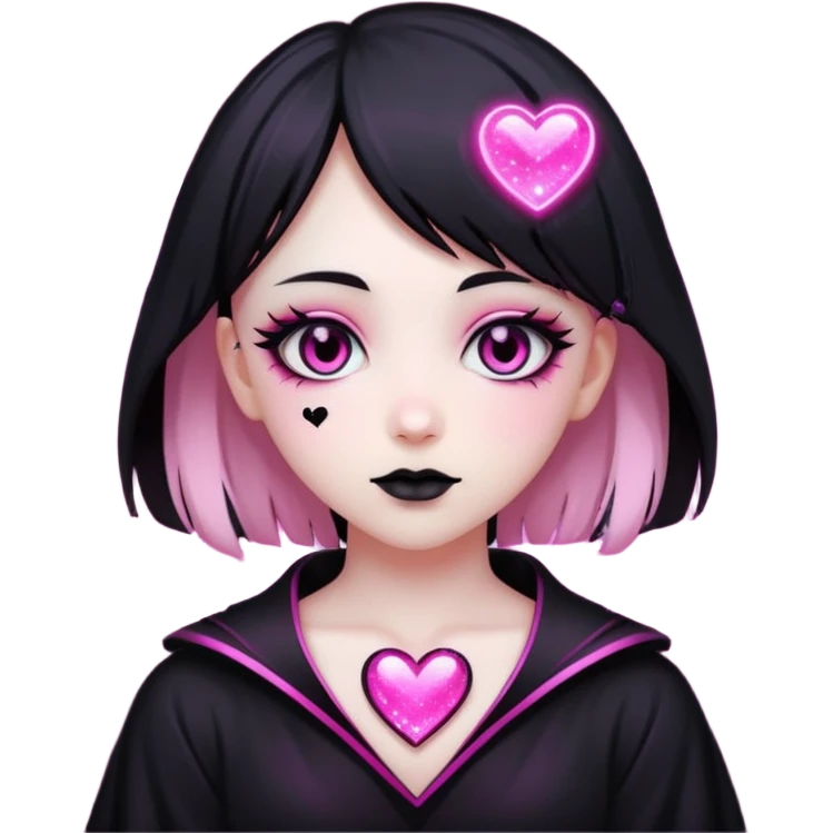 goth sakura black heart with glowing pink outline and magical sparkles emoji