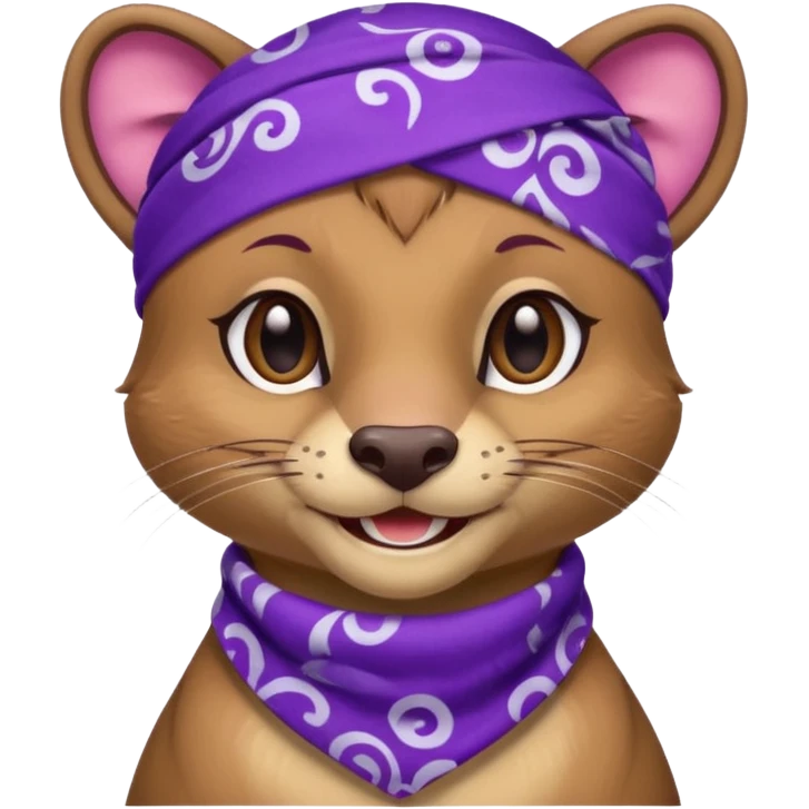 
Fossa animal in a purple bandana with white patterns on the forehead smiley emoji