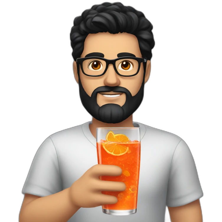White man with black hair, black beard and glasses Holding an aperol spritz emoji