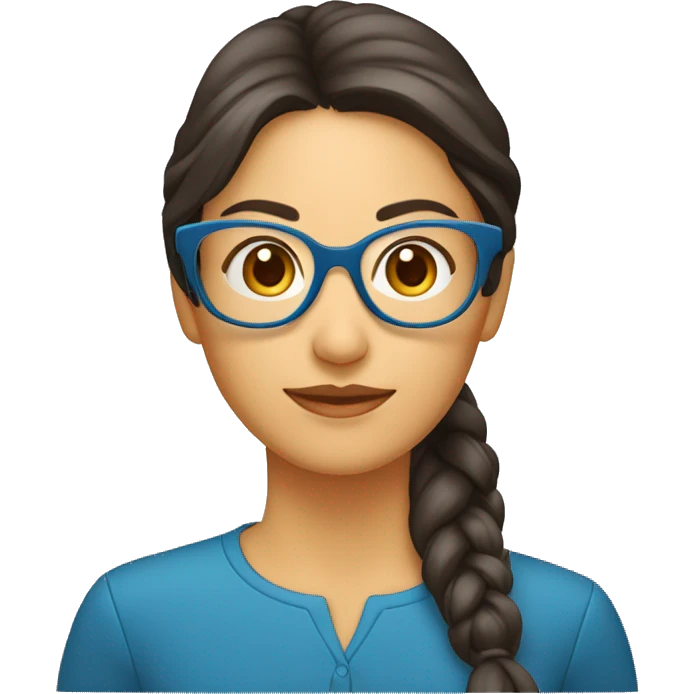 Mujer con gafas, lunar en en cachete izquierdo, gafas azules, con coleta, morena y bata de nutricionista  emoji