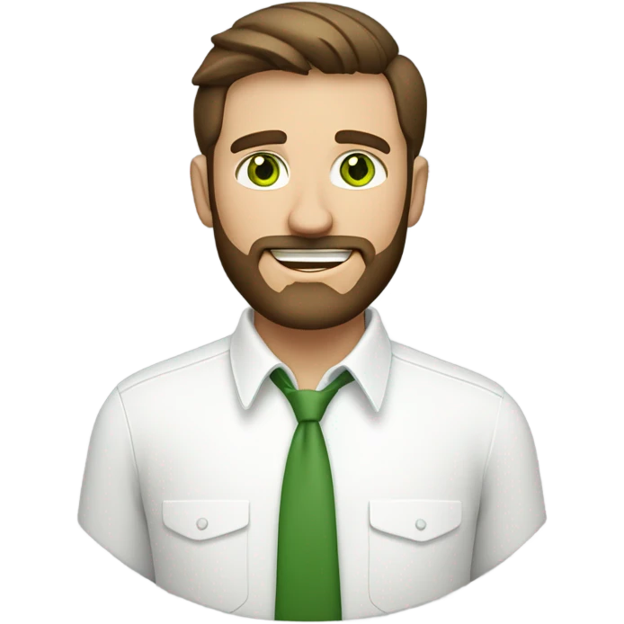 handsome optimist oval head brunette man and beard green eyes wearing white button down shirt  emoji