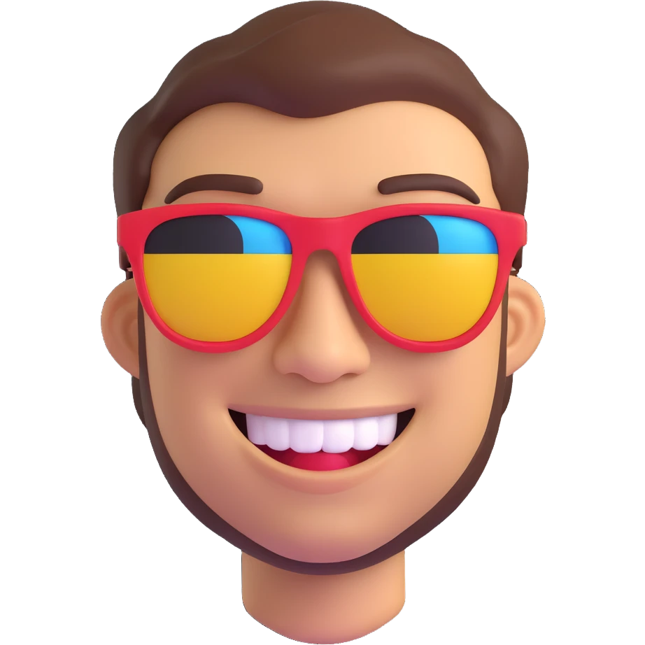 cool guy meme with sunglasses, big grin, playful and modern 3D emoji style emoji