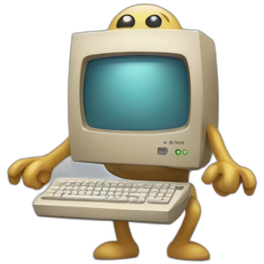 Anthropomorphic computer with arms and legs doing something random emoji