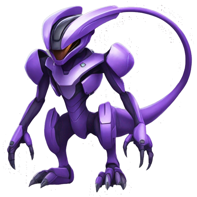 a black-purple Genesect-Raptor-Fakémon—hybrid with a futuristic visor-helmet full body emoji