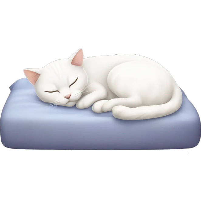 White cat that is sleeping on a bed emoji