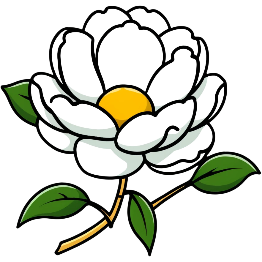 A white peony flower with golden center emoji