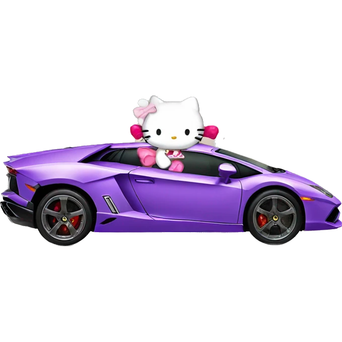 lamborghini with hello kitty driving in it emoji