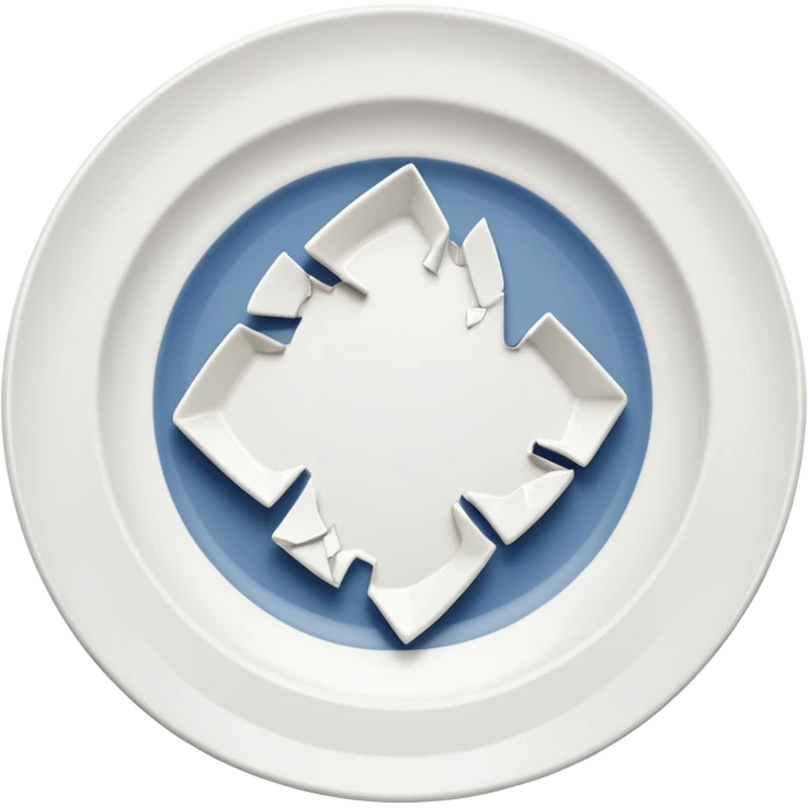 a broken rounded white plate, several piece separated emoji