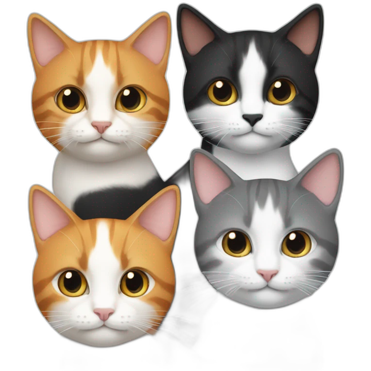 four cats one all black, one black and white, one ginger and white, one dark grey and white emoji