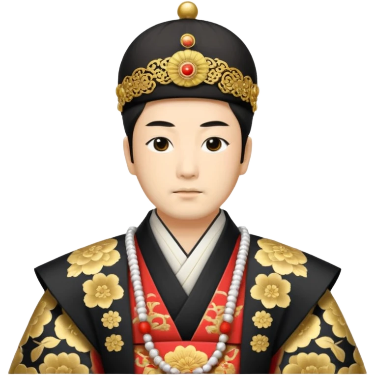Japanese emperor, Edo period, wearing ceremonial ho and kanmuri, regal pose emoji