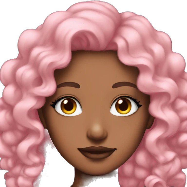 Tan girl with pink curly hair and smoky black eyeshadow emoji