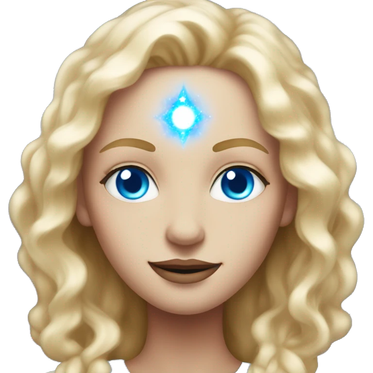 magical diva with thin pink andromedan face long blonde hair and blue eyes glowing third eye emoji