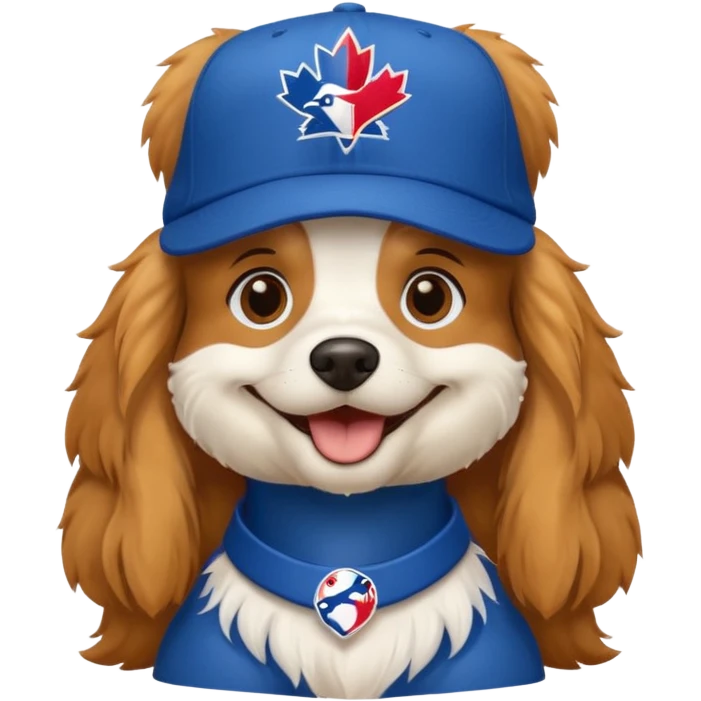 Dog king charles with MLB blue jays hat on emoji