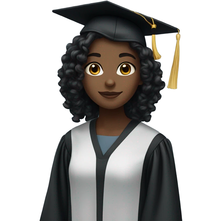 girl with dark skin long black curly hair and dark brown eyes with graduation cap and attire emoji