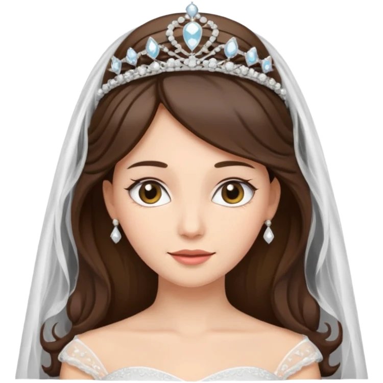 bride veil, brunette hair and tiara,  emoji