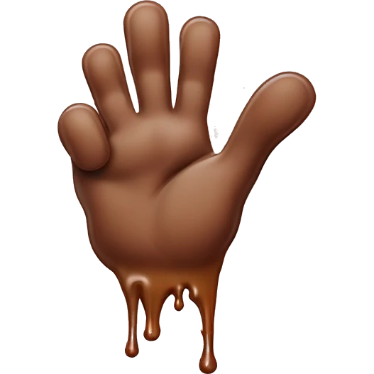Pointer and middle finger covered in sticky goo, pinky covered in thick brown mush emoji