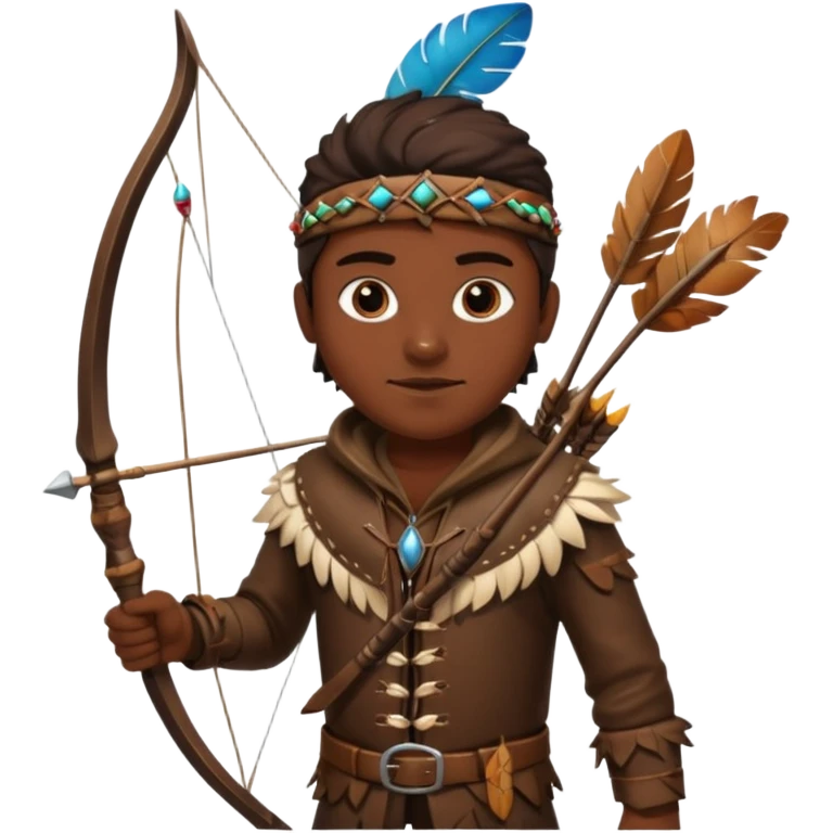 The classic hunter figure carrying a bow and arrow, dressed in brown with decorations made of feathers or bone teeth emoji
