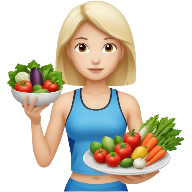 girl in sport clothes which give us the plate with vegetables emoji