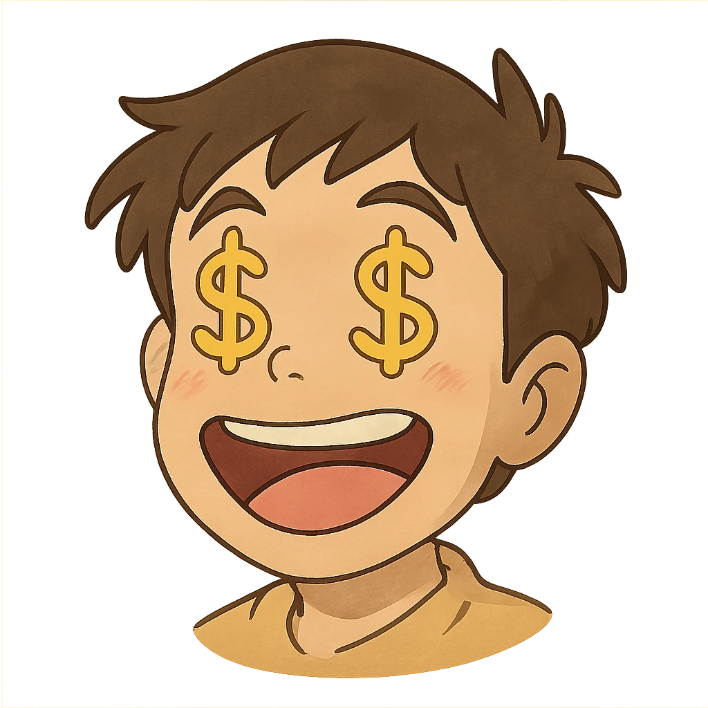 very happy face with dollar signs for eyes emoji