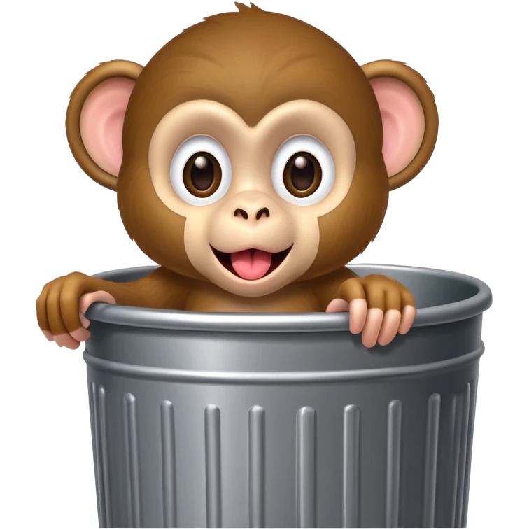 silly monkey peeking from a trash can, tongue out emoji